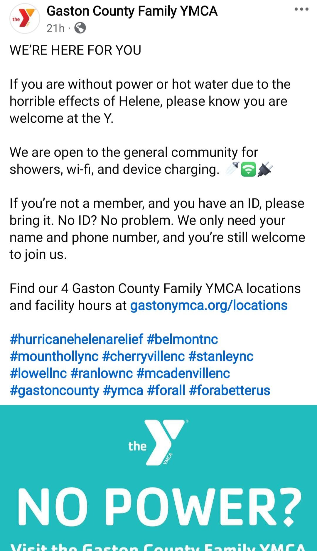 Gaston County, NC YMCA Power and Hot Water Support